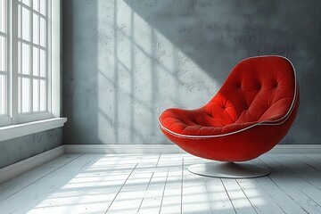 Wall Mural - Red Swivel Chair in a Modern Room with Sunlight