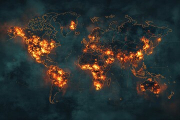 Aufkleber - Global viral spread map highlighting affected regions across continents. Generative AI