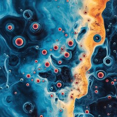 Poster - Swirling microbes and bacteria create a captivating visual in liquid medium. Generative AI