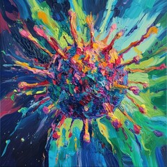 Aufkleber - Virus mutation and transformation captured in vibrant colors with swirling patterns and intense details. Generative AI