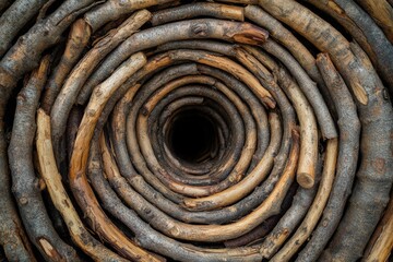 Canvas Print - Wooden branches arranged in a spiral pattern forming a tunnel