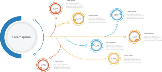 Wall Mural - 7 Modern colors of success Infographic Template for business direction, marketing strategy, diagram, data, growth, arrow teamwork skill management timeline, for presentation report and progress