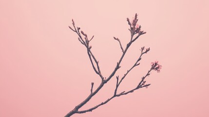 Sticker - Delicate cherry blossom branch against soft pink background