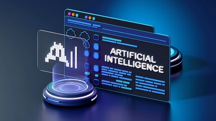 AI technology interface, futuristic data processing, digital landscape, website design