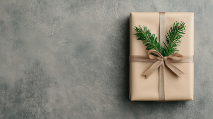 Wall Mural - beautifully wrapped Christmas gift with bow and greenery