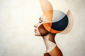 Wall Mural - Abstract female portrait with geometric shapes and earthy tones