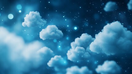 Wall Mural - Dreamy night sky with fluffy clouds and sparkling stars
