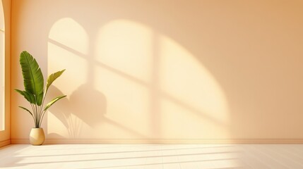 Wall Mural - Sunlit minimalist interior with banana plant in vase