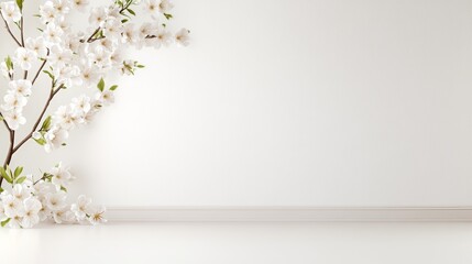 Wall Mural - Elegant white cherry blossom branches against soft neutral background