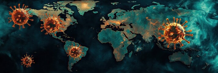 Aufkleber - World map displaying highlighted regions affected by viral spread during global health crisis. Generative AI