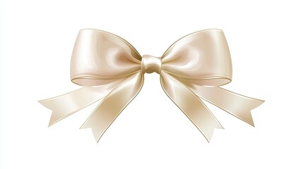 Wall Mural - Elegant cream satin ribbon bow, isolated on white background. Perfect for gift wrapping, decoration, or design elements.