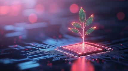 Wall Mural - futuristic digital plant emerging from circuit board