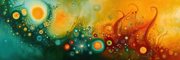 Poster - Abstract representation of swirling bacteria and microbes in a colorful liquid environment full of dynamic movement. Generative AI