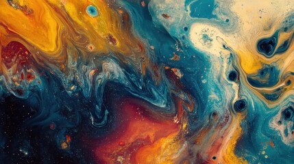 Poster - Swirling patterns of bacteria and microbes in a vibrant liquid landscape reflecting movement and diversity in microscopic life. Generative AI