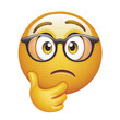 © Tk-45 - Thinking emoji with glasses and curious look on transparent background
