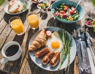 Wall Mural - Overhead View of Rustic Farmhouse Breakfast Spread