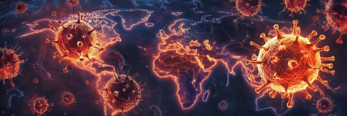 Aufkleber - World map highlighting zones of viral spread across various continents and regions. Generative AI