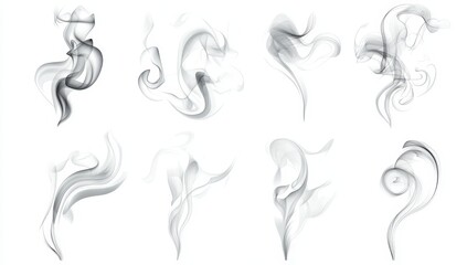 Aufkleber - Eight abstract smoke shapes isolated on white.