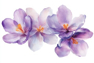 Wall Mural - Watercolor painting of three purple crocus flowers. (4)