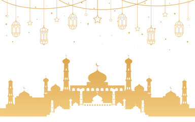 Wall Mural - Ramadan kareem islamic background with mosque and lamps. Vector illustration