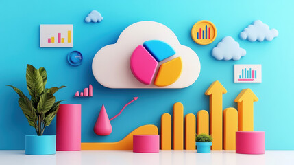 Canvas Print - Cloud memory, A high-fidelity 3D illustration of a cloud featuring holographic elements, suitable for creative projects and stock imagery.