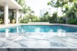 © sofia - Marble surface, poolside, luxury home, summer, background blur, product display