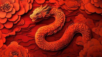 Wall Mural - Chinese New Year 2025 sign combining traditional red paper-cut art with modern snake graphics.