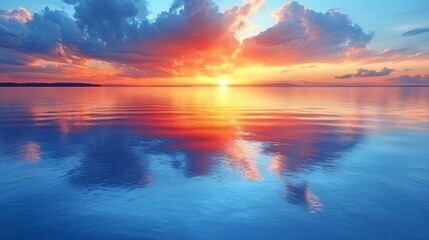 Wall Mural - Calm sunset, reflected water.