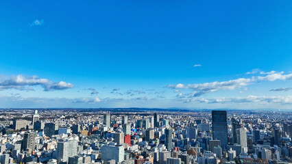 Wall Mural - city, aerial view, urban, landscape, scenery, drone, outlook, advance, progress, blue sky, society, development, growth, technology, business, economy, copy space, bird eye view, high angle, panorama,