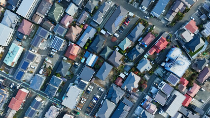 Fototapete - residential area, aerial view, townscape, landscape, city, town, housing, society, overhead view, drone, architecture, lifestyle, home, region, rural area, roof, solar panel, construction, road, traff