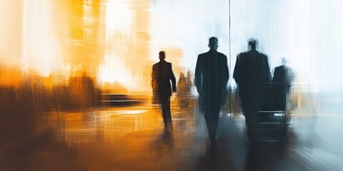 Aufkleber - A blurred corporate meeting backdrop reveals a digital signature pad and stylus, presented in an abstract environment.