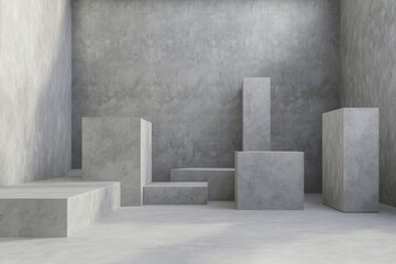 Wall Mural - Concrete product display, studio, minimalist, shadows, background