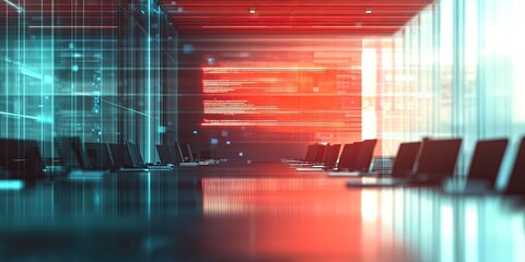 Aufkleber - An abstract background features a digital signature emerging on a holographic display, set within a blurred corporate seminar room.