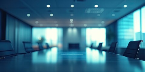 Aufkleber - A blurry image of a conference room features a digital signature interface on a floating hologram, highlighted by an abstract background.