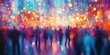 © kwanchaift - Abstract interpretation of a crowded business convention showcasing blurred individuals and vibrant lights.