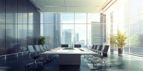 Poster - A corporate executive discussing important strategic documents in a modern boardroom, fostering a professional and collaborative atmosphere.
