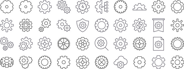 Wall Mural - gear and cogwheel thin line icon set. outline signs for graphic and web design, apps, adverts, vario