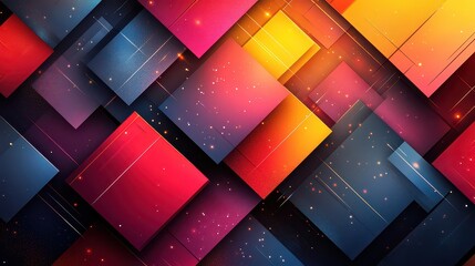 Wall Mural - Abstract geometric pattern with vibrant colors and glowing lines.