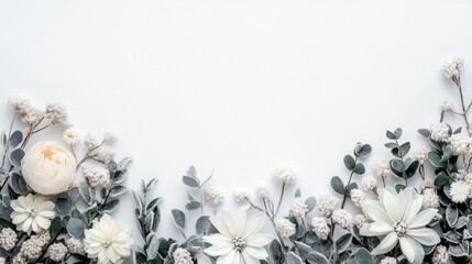 Wall Mural - Elegant floral arrangement with white and gray blooms on a clean background