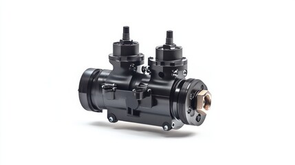 Wall Mural - Professional product shot of an electric control valve with streamlined contours and precise features, set against a pure white backdrop