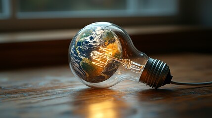 Poster - Light bulb with Earth inside, symbolizing energy.