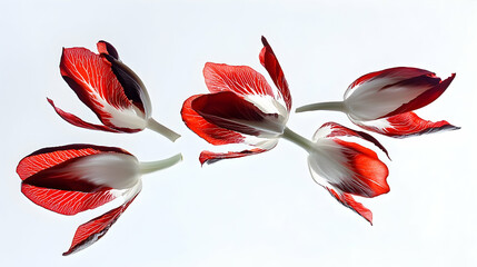Wall Mural - red and white tulips floating, studio shot, minimalist background, design element