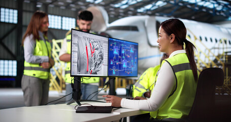 Poster - Airport Repair And Check Service Team Doing Plane