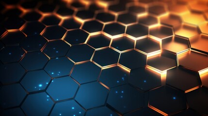 Wall Mural - minimalist hexagonal elements arranged in a honeycomb pattern, glowing softly, on a dark tech-inspir