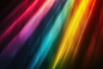 Rainbow Light Prism Effect, Colorful Beam Ray Overlay on Black Background, Vivid Spectrum Lighting Leak for Creative Design and Visual Effects