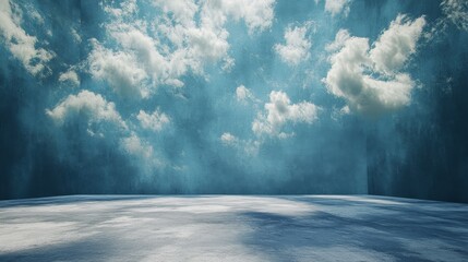 Wall Mural - Expansive sky with fluffy clouds over snowy terrain