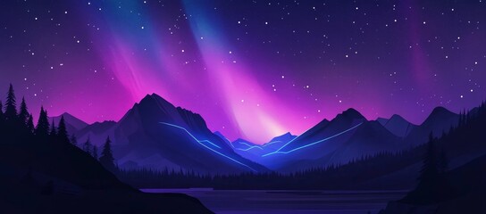 Wall Mural - Aurora borealis phenomenon over mountain landscape with starry night sky