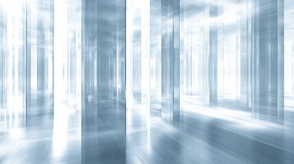 Canvas Print - Abstract blurred background of light blue vertical lines and bright spaces suggesting a modern city or futuristic architecture.