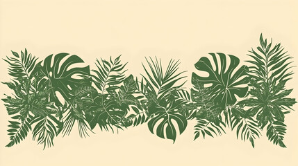 Wall Mural - tropical foliage border design, pastel background, seamless pattern, website header