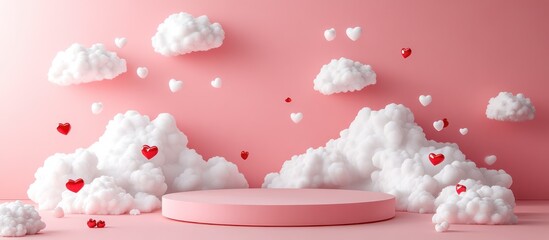 Pink cloud podium, hearts, display